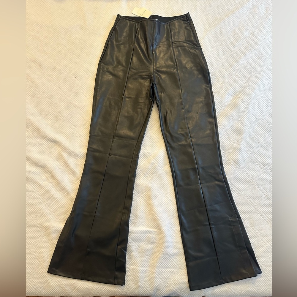 Black Vegan Leather Flared Pants